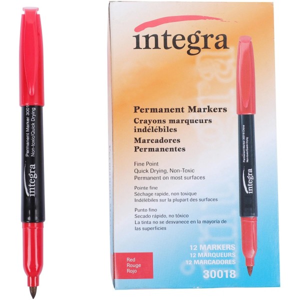 Integra Permanent Marker Fine Point Fade/Water Resistant Red 30018