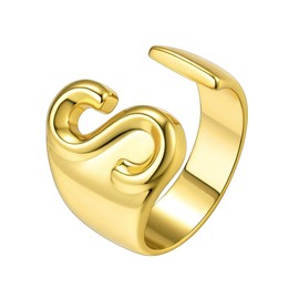 Suplight 18K Gold Plated Initial Ring, Thumb Ring Thick, Open Ring Jewelry, Momongram Rings, Adjustable Alphabet Letter Ring R, Wide Cuff Ring Cocktail Statement Rings for Women Grils