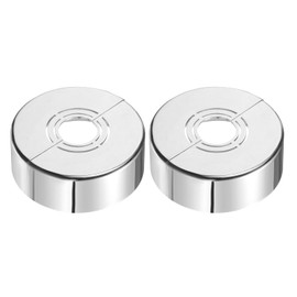sourcing map Wall Split Flange, 2 Pcs 70x25 mm - Cuttable ABS Round Escutcheon Plate Cover Buckle, Shower Arm Flange for 20/25/33mm(0.8/1.0/1.3 Inch) Water Pipe Faucet Decoration (Silver)