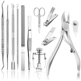 JTIEO JTIEO 12PCS Toenail Clippers Ingrown Toenail Tool Nail Clippers Nail Clipper Set Ingrown Toenail Removal Kit Podiatrist Toenail Clippers Heavy Duty Toenail Clippers for Thick Toenails (Silver)