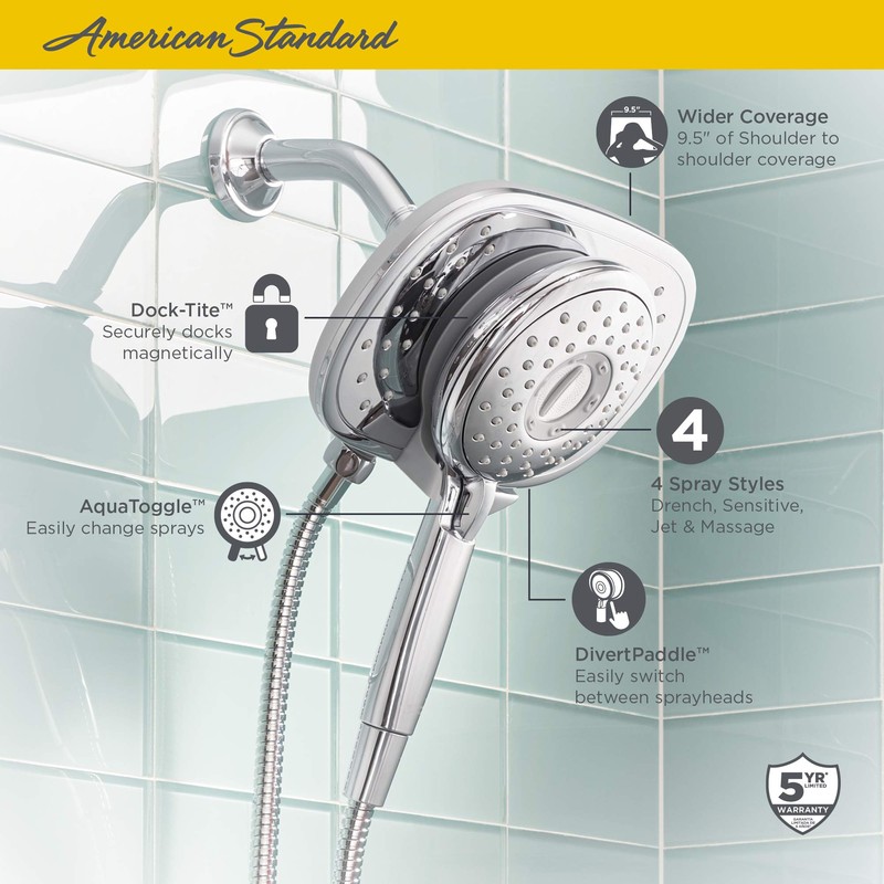 American Standard 9035254.002 Spectra+ Duo 4-Function 2-In-1 Shower Head, 2.5