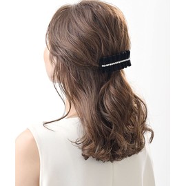 VINGTAINE H-789 Velvet Stone Barrette Hair Clip, Rhinestone Hair Accessory, Black