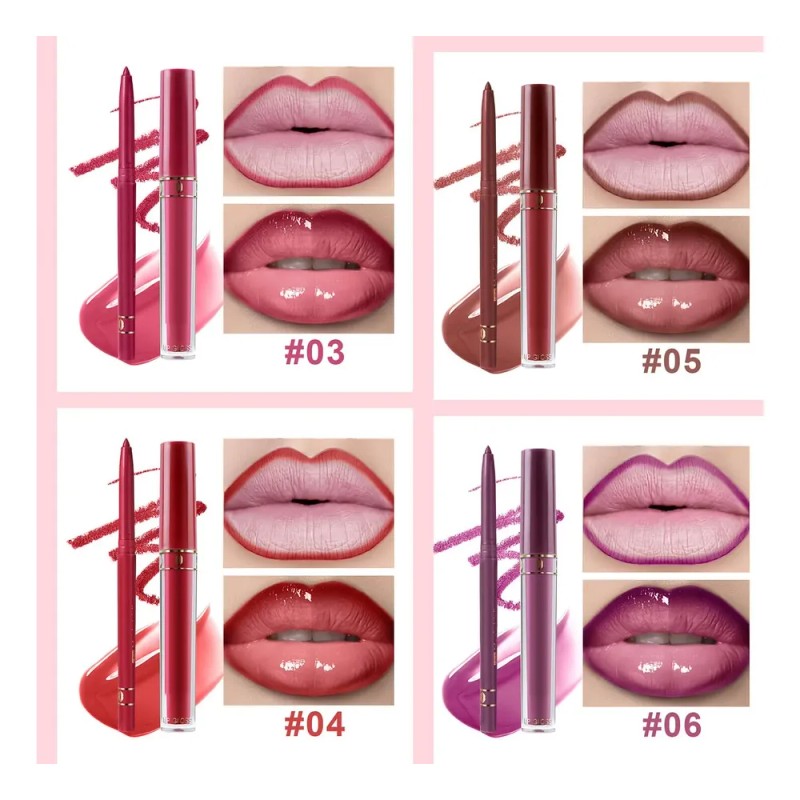 Set De Delineador Labial Y Pintalabios Maquillaje De Larga