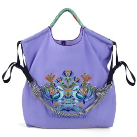 Ball&Chain Shoulder Tote Bag for Women, Nylon Top-Handle, Foldable Weekend Handbag with Pockets, Purple, Large
