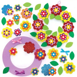 Baker Ross FC726 Flower Foam Rubber Wreath Craft Set - Pack of 3, Wreaths Crafts for Children