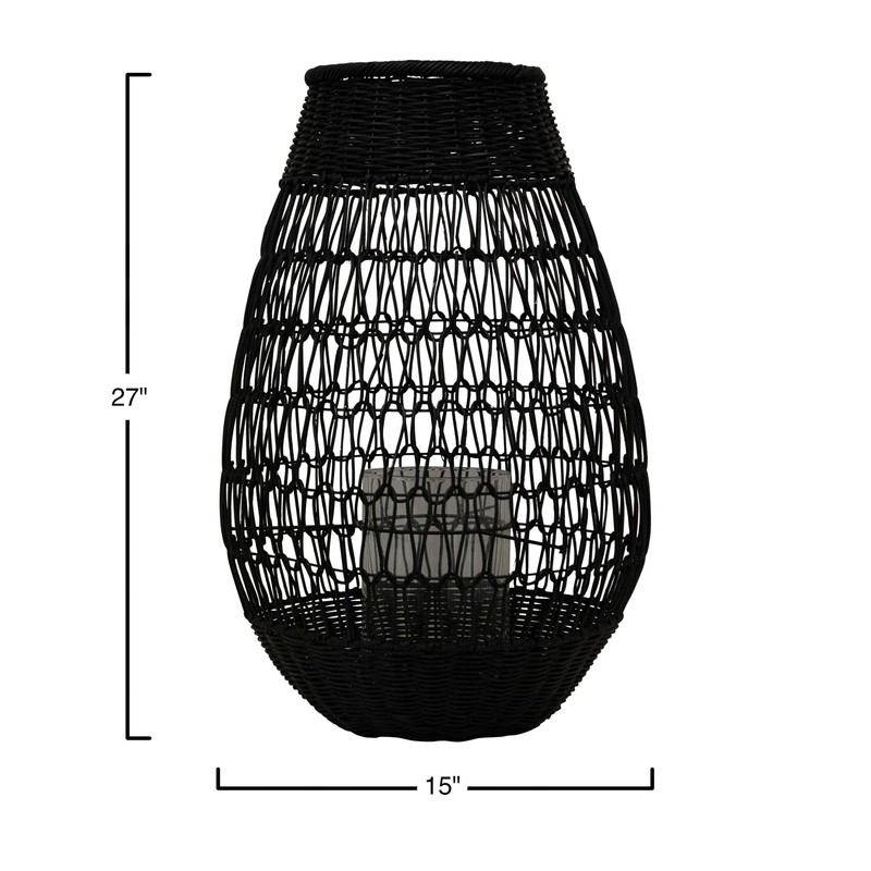 Bloomingville Black Rattan Glass Insert Lantern