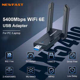 NEWFAST AXE5400Mbps USB3.0 WiFi Dongle Wireless Adapter Tri-band 6GHZ/5GHz/2.4GHz USB WiFi Adapter for PC/Laptop, WiFi6E Adapter For Windows 11/10, Wireless Dongle for Low-Latency Gaming &Streaming