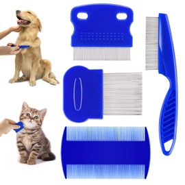 4 Pieces Flea and Lice Combs, Double Sided Stainless Steel Dog Combs for Removing Tear Stains and Knots, Dematting Tool for Small, Medium and Large Pets