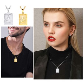 U7 Muslim Jewelry Platinum Plated Square Tag Islamic Pendant Allah Necklace for Men