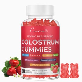 Colostrum Gummies with Vitamin D3,Sugar-Free 40% IgG Bovine Colostrum Supplement for Gut Health,Immunity,Bloating,Skin & Hair for Adults and Kids,Strawberry Flavor - 90 Count