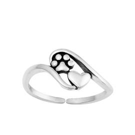 CloseoutWarehouse Sterling Silver Paw Print & Heart Toe Ring