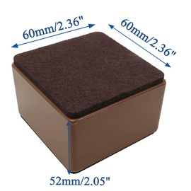 Bonsicoky 4 Pcs Self-Adhesive Furniture Bed Risers, Square Heavy Duty Carbon Steel Table Sofa Risers Adds 2" Height with Felt Pad, Brown