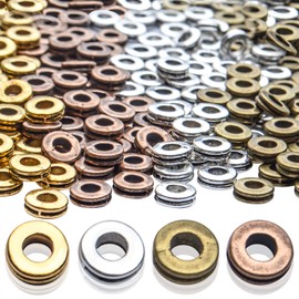 Rondelle Spacer Beads, 200pcs 6mm Flat Round Spacer Beads Metal Rondelle Spacer Beads Craft Supplies for DIY Jewelry Making, Antique Golden, Antique Silver, Antique Bronze, Copper