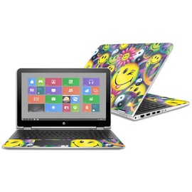 MightySkins Glossy Glitter Skin for HP Pavilion x360 15.6" (2016) - Peace Smile | Protective, Durable High-Gloss Glitter Finish | Easy to Apply, Remove, and Change Styles | Made in The USA
