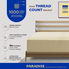 Thread Spread Luxury Egyptian Cotton Queen Fitted Sheet Only - 1000 Thread Count 16" Deep Pocket Queen Fitted Sheet, Soft, Cooling, Sateen Weave, Extra Long Staple Queen Size Fitted Sheet - Sand