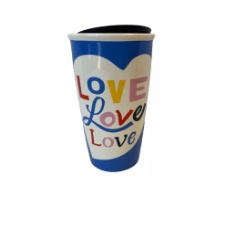 STARBUCKS 12oz Ceramic Tumbler Heart Love Design, w/ Lid, NEW