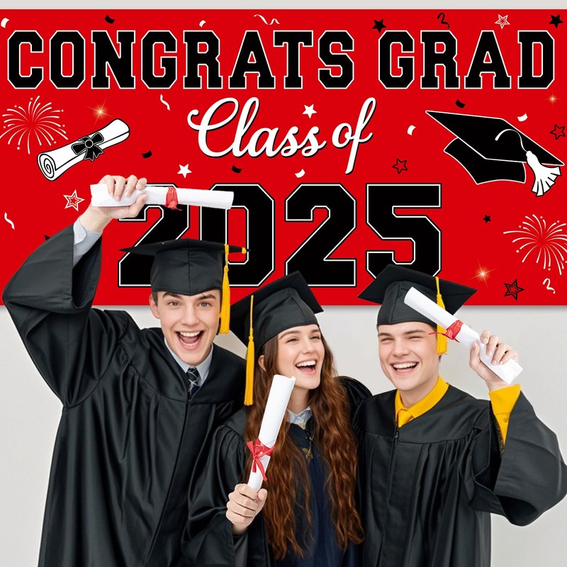 LEVGSAK Red 2025 Graduation Party Plastic Backdrop