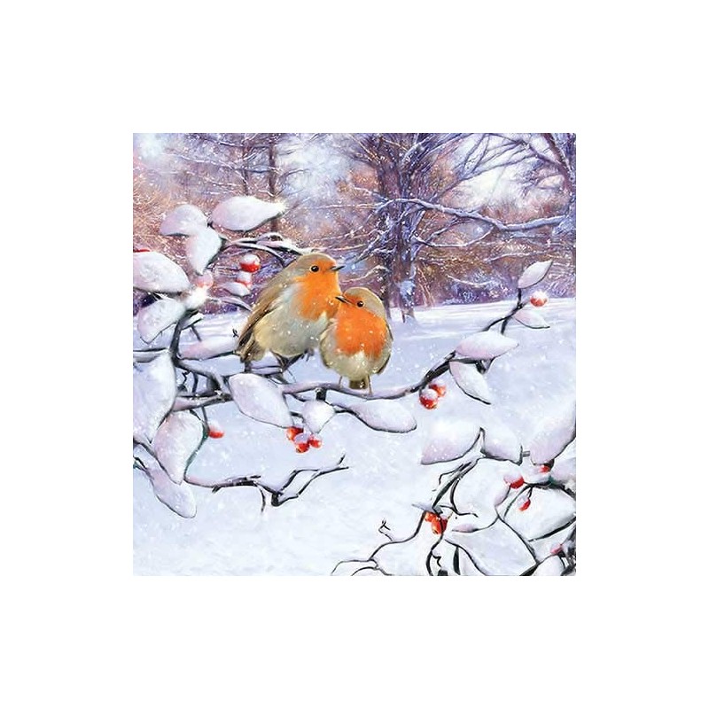 Napkin Robin Couple in Winter Pack of 20