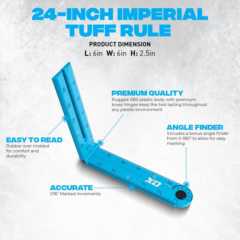 OX Tools Pro 24 Inch Cyan Imperial Tuff Construction Ruler