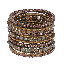 AeraVida Bohemian Brown Dyed Cultured Freshwater Pearl Multi-strand Wrap Around Bracelet | Trendy Wrap Around Bracelets for Women