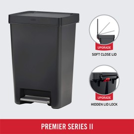 Rubbermaid Premier Series II Step-On Trash Can for Home and Kitchen, with Lid Lock and Slow Close, 12.4 Gallon, Charcoal, for Home/Kitchen/Garage/Apartment/Office