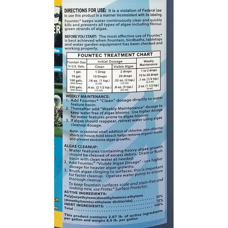 EasyCare FounTec 50064 Algaecide and Clarifier, 64 oz. Bottle, No
