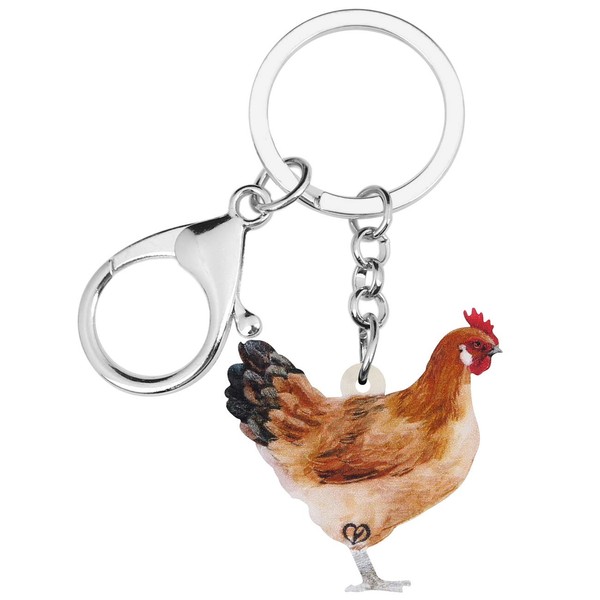 WEVENI Statement Acrylic Floral Chicken Rooster Key Chains Rings Farm