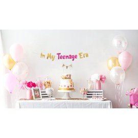 In My Teenage Era Gold and Pink Glitter Banner - 13th Birthday Decorations, Favors and Supplies