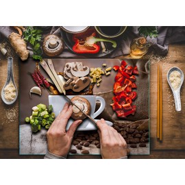 TMK Glass Chopping Board 30 x 22 cm with Coffee Motif Hob Cover Plate Decorative Glass