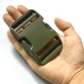 Dual Adjustable Quick Side Release Buckles Clips Snaps, Extra Thick Military Grade, No Sewing Heavy Duty Plastic Buckle Replacement for 2" Wide Belt Nylon Strap Webbing Backpack (ArmyGreen, 2 Pack)