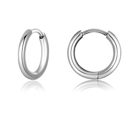 Titanium Hoop Earrings for Men and Women, G23 Titanium Hoop Earrings, Hypoallergenic, Small Folding Hoop Earrings, Cartilage Helix Ear Piercing, 8/10/12 mm, Titanium, No Gemstone