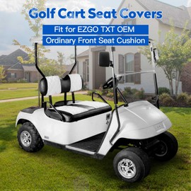NOKINS Golf Cart Diamond Seat Covers Kit, Fit for EZGO TXT 1994-2013/EZGO RXV OEM Standard Front Seat Cushion, Golf Cart Vinyl Seat Cover, No Nails Required (White and Black)