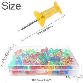 100 PCS Assorted Color Push Pins for Cork Board, Colorful Thumb Tacks for Wall Hangings, Pushpins for Office School & Personal Use, Standard Size Push Pin Tacks