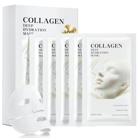 Mascarillas faciales de colágeno para el cuidado de la piel, paquete de 5, mascarilla de colágeno hidratante profunda, mascarilla facial hidratante de