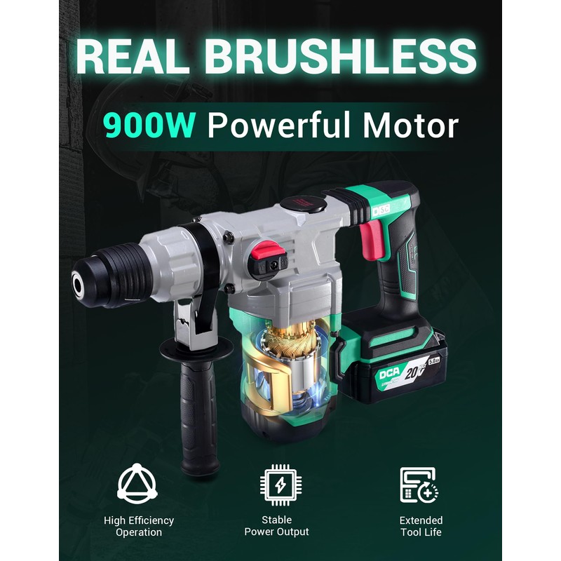 DCA 20V MAX Cordless Heavy Duty Rotary Hammer Drill, 4.5