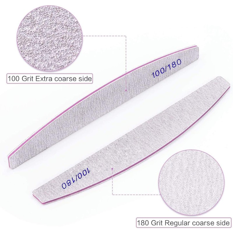 Kafeiya 10 PCS Professional Nail Files,Double Sided Emery Board(100/180 Grit),Washable