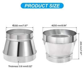 PATIKIL 10 Inch to 8 Inch Round Duct Reducer Increaser Connector, Galvanized Steel Air Duct Adapter Pipe Fitting for Bathroom Kitchen Inline Ventilation Systems, Silver Tone