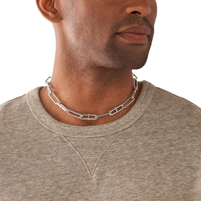 Fossil HERITAGE D-LINK Stainless Steel Chain Necklace, Stainless Steel, No