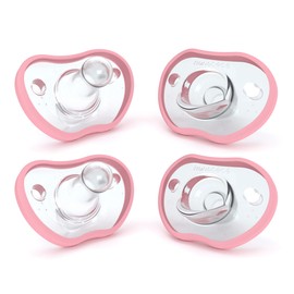 Nanobebe Baby Pacifiers 0-3 Month - Orthodontic, Curves Comfortably with Face Contour, Award Winning for Breastfeeding Babies, 100% Silicone - BPA Free. Baby Registry Gift 4pk,Pink