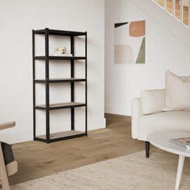 Autofather 5-Tier Heavy Duty Metal Shelving, 59" x 28" x 12" Racking Storage Unit, Black (386LB Capacity Per Shelf), 1929LB Total Capacity Garage Shed Storage Shelving Units, 3 Year Warranty