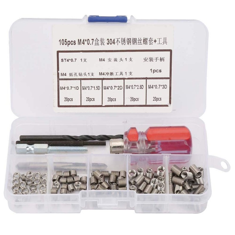 105pcs Threaded Inserts Repair Kit with Tools Stainless Steel Helicoil