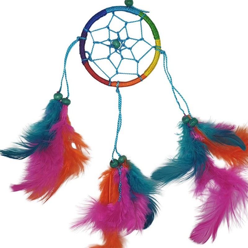 VIE Naturals Dream Catcher, 6cm Ring with Bead, Rainbow
