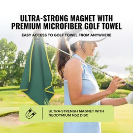 Stripebird - Magnetic Golf Towel (Green) - Microfiber Golf Towel with Built-in Ultra-Strong Neodymium Magnetic Towel - 18" x 18" Golf Bag Towel