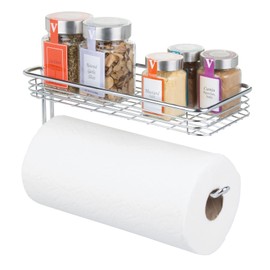 mDesign Kitchen Roll Holder Wall Holder for Paper Rolls in Kitchen or Bathroom - Wall Mounted Modern Paper Roll Holder - Colour: Chrome