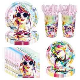 192PCS Tylor Birthday Party Supplies for 24 Guests - Singer-Themed Tableware Set with Plates, Cups, Napkins, Cutlery - Music Star Swifts Party Decorations for Fans Birthday, Events & Celebrations