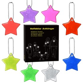 DealKits 20 Pieces Safety Reflector Pendants, Star Key Chain, Children's Reflector Pendant for Doll Seats, Backpack, Handbag, Jackets, Wheelchair, Bicycle, Running, Party, Party Bags, 8 Bright Colours