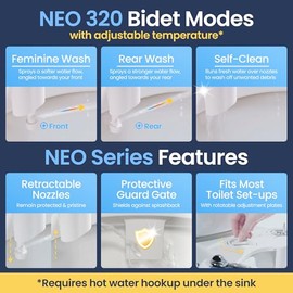 LUXE Bidet NEO 320 - Warm Water, Dual Nozzle, Self-Cleaning, Non-Electric Bidet Attachment for Toilet Seat, Adjustable Water Pressure, Rear & Feminine Wash (White)
