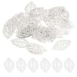 PATIKIL 23mm Leaf Pendants, 50 Pack Metal Tree Leaf Beads Bulk Leaves Charm Mesh for Jewelry Making Bracelet Necklace Earring Keychain Style 1, Silver