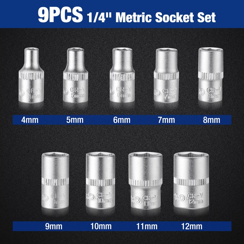 WORKPRO 34 PIECES 1/4"Dr. Master Socket Set Metric with Universal