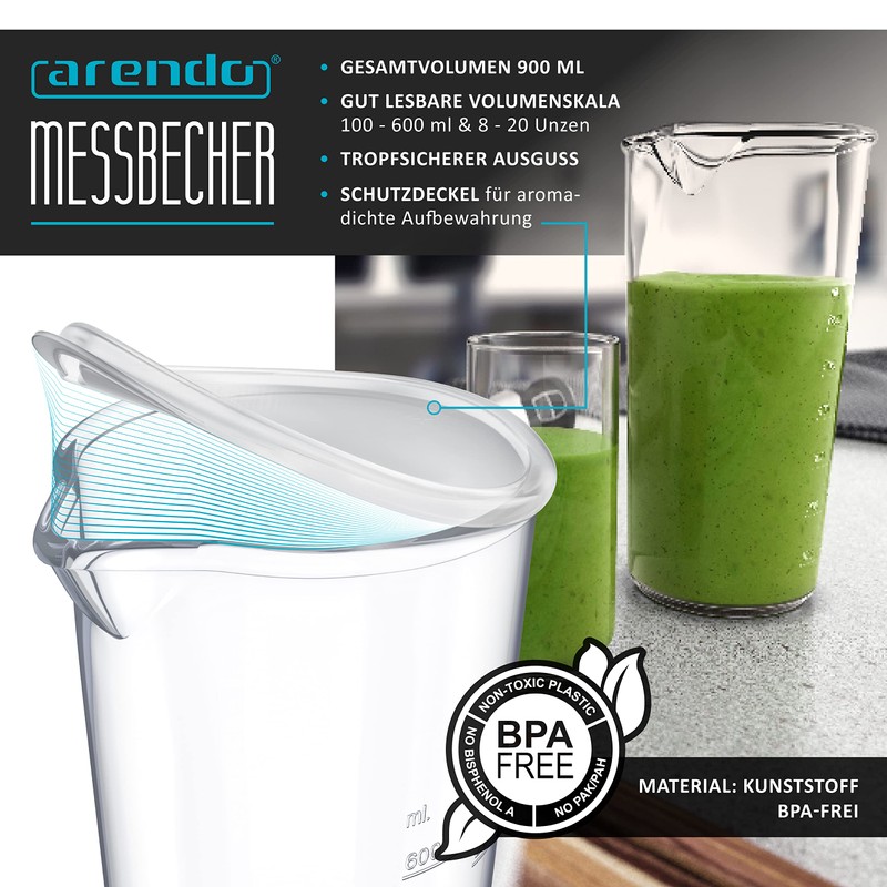 Arendo - Plastic Measuring Cup 600ml - 20oz - Clear